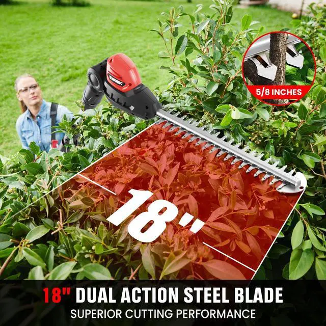 Alt view image 3 of 7 - EWORK 20V Cordless Pole Hedge Trimmer with 2 Batteries and Charger, 18-Inch Blade Pole Trimmer, 6.3Ft-8.6Ft Extended Reach, 11-Angle Pivoting Head, Lightweight 6 LBS Battery Powered Bush Shrub Cutter