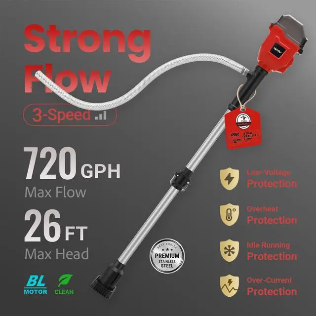 Alt view image 2 of 7 - Brushless Stick Water Transfer Pump Compatible with Milwaukee 18V Battery(Tool Only), 720GPH Cordless Water Pump Submersible Sump Pump Utility Pump for Pool Garden Pond