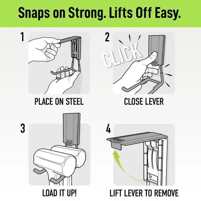 Alt view image 4 of 7 - GATOR MAGNETICS MEGA 6 in Open Hooks, 45 lb Heavy Duty Magnetic Hooks for Steel Surfaces, Patented Easy-Release, Non-Slip Grip Storage & Organization, Garage, Home Tools & Gear Storage 3 Pack