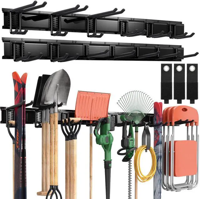 Main image of LBT 99" Garage Tool Organizer Wall Mount - 1000lbs Garden Tool Organizer with Adjustable Hooks, Heavy Duty Metal Garage Storage Rack, Anti-Rust Shed Rack Holder Hanging Rake Broom Mower Snowboard