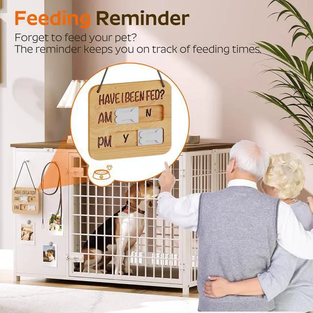 Alt view image 3 of 7 - YATINEY Foldable Dog Crate Furniture, Dog Crate with DIY Frame, Heavy Duty Dog Kennel Indoor with Hooks, Wooden Dog Cage End Table, for Small/Medium Dogs, White and Walnut DC95WH