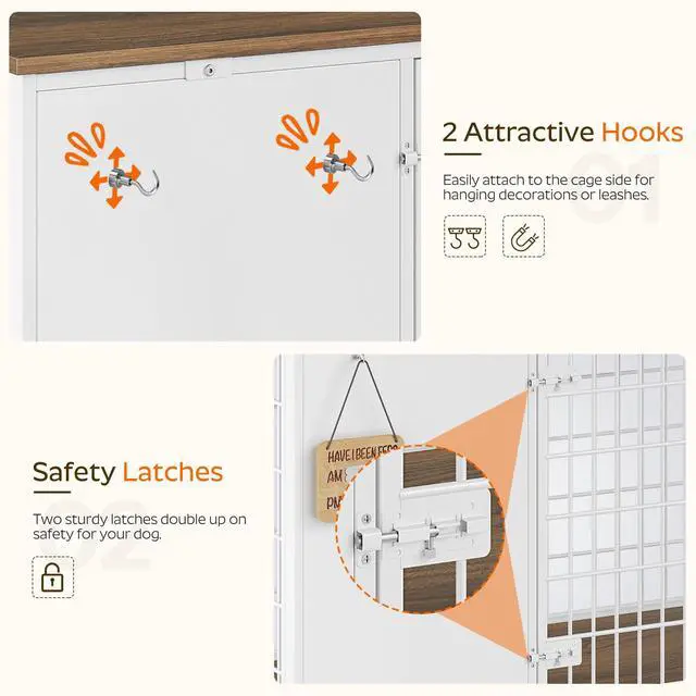 Alt view image 5 of 7 - YATINEY Foldable Dog Crate Furniture, Dog Crate with DIY Frame, Heavy Duty Dog Kennel Indoor with Hooks, Wooden Dog Cage End Table, for Small/Medium Dogs, White and Walnut DC95WH