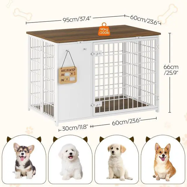 Alt view image 6 of 7 - YATINEY Foldable Dog Crate Furniture, Dog Crate with DIY Frame, Heavy Duty Dog Kennel Indoor with Hooks, Wooden Dog Cage End Table, for Small/Medium Dogs, White and Walnut DC95WH