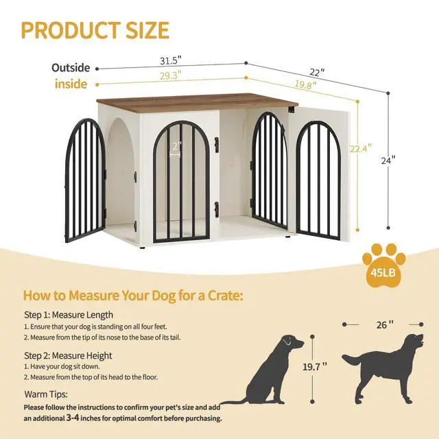 Alt view image 2 of 7 - Hzuaneri 31.5'' Wooden Dog Crate Furniture, Indoor Dog Kennel Dogs Cage for Small/Medium Dogs, Heavy Duty Dog Crates Decorative Pet House End Side Table TV Stand, White Brown DFC85114B