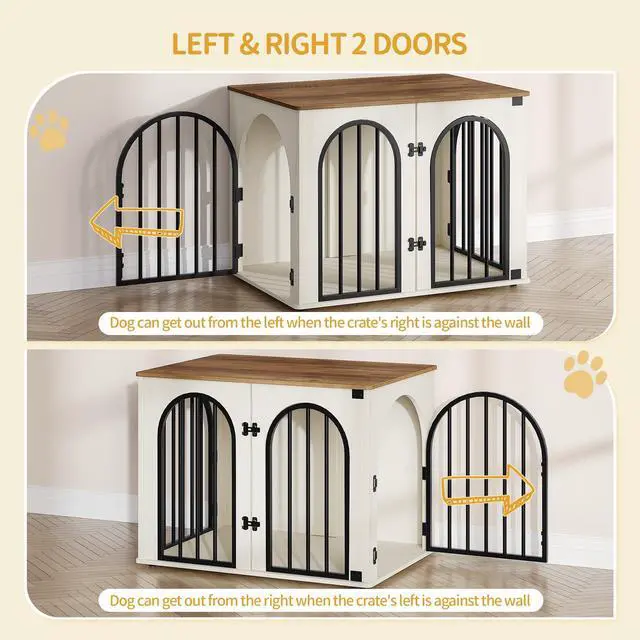 Alt view image 4 of 7 - Hzuaneri 31.5'' Wooden Dog Crate Furniture, Indoor Dog Kennel Dogs Cage for Small/Medium Dogs, Heavy Duty Dog Crates Decorative Pet House End Side Table TV Stand, White Brown DFC85114B