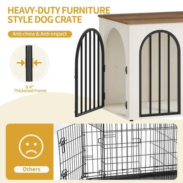 Alt view image 6 of 7 - Hzuaneri 31.5'' Wooden Dog Crate Furniture, Indoor Dog Kennel Dogs Cage for Small/Medium Dogs, Heavy Duty Dog Crates Decorative Pet House End Side Table TV Stand, White Brown DFC85114B