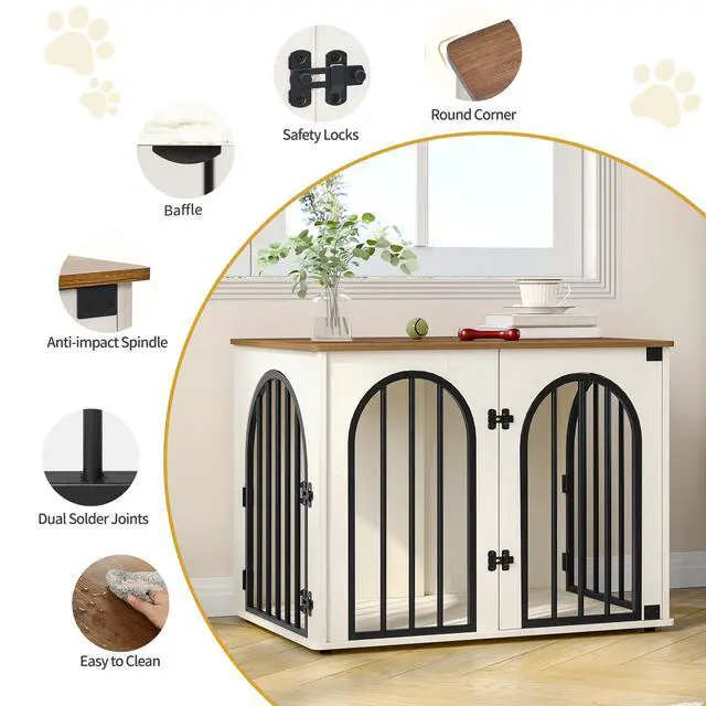 Alt view image 7 of 7 - Hzuaneri 31.5'' Wooden Dog Crate Furniture, Indoor Dog Kennel Dogs Cage for Small/Medium Dogs, Heavy Duty Dog Crates Decorative Pet House End Side Table TV Stand, White Brown DFC85114B
