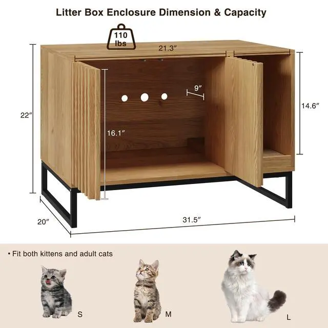 Alt view image 2 of 7 - Halitaa Litter Box Enclosure, Modern Cat Litter Box Enclosure Furniture Hidden Litter Box with Scratch Pad, Cat Washroom House End Table, Entryway Bench for Livingroom (Natural)