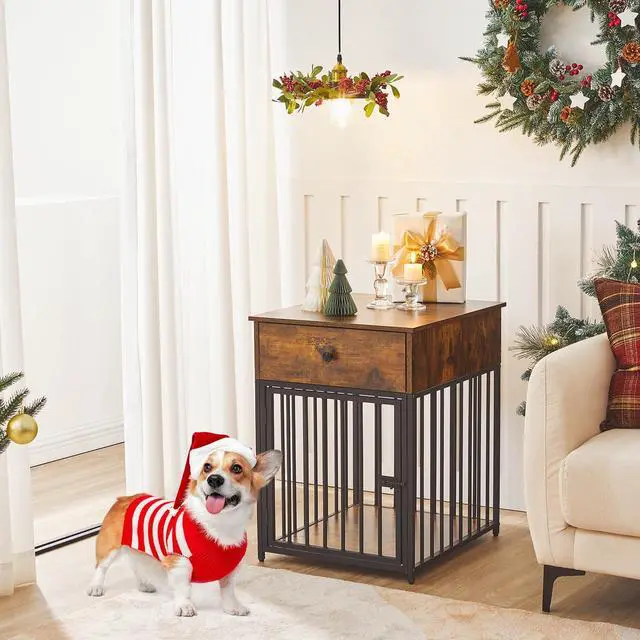Alt view image 7 of 7 - HOOBRO Dog Crate Furniture, Wooden Dog House, Decorative Dog Kennel with Drawer, Indoor Pet Crate End Table for Small Dog, Steel-Tube Puppy Cage, Chew-Proof, Rustic Brown and Black BF01GW03
