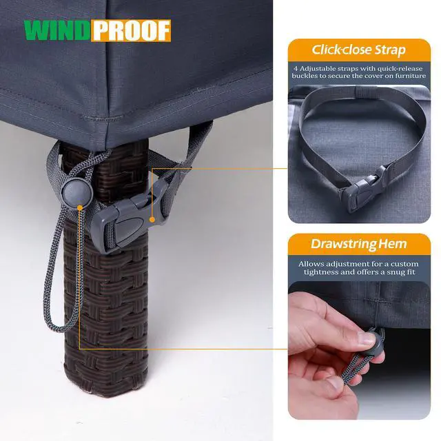 Alt view image 7 of 7 - F&J Outdoors Heavy Duty Waterproof Anti-UV Rip-stop Fabric Large Patio Furniture Covers, Grey, 126"x83"x27.5"