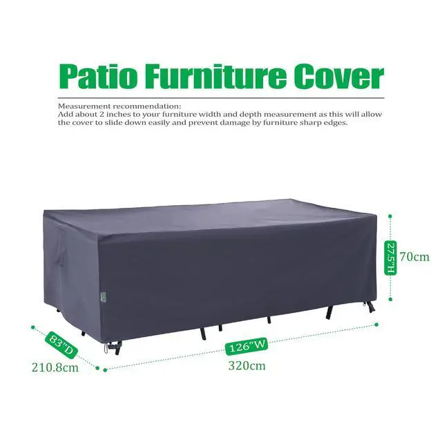 Alt view image 2 of 7 - F&J Outdoors Heavy Duty Waterproof Anti-UV Rip-stop Fabric Large Patio Furniture Covers, Grey, 126"x83"x27.5"
