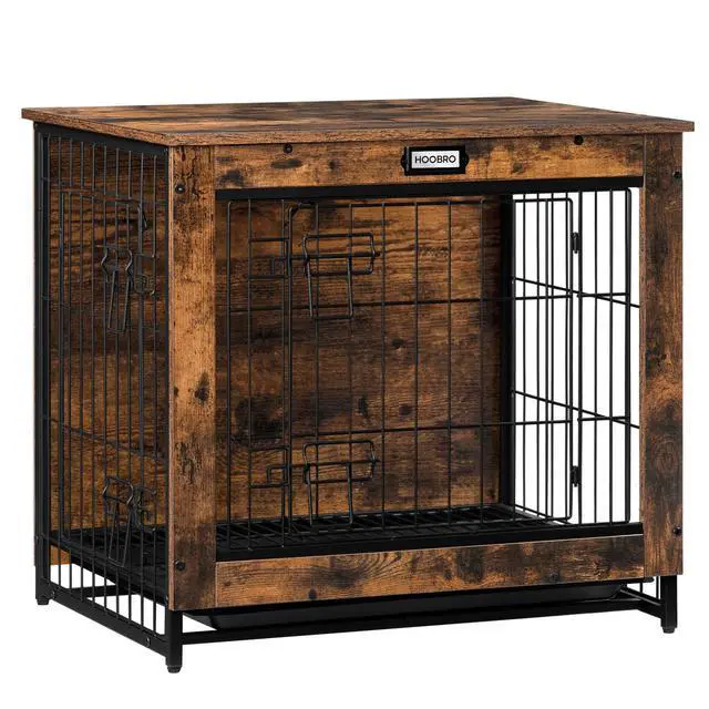 Main image of Dog Crate Furniture, 25.5" Small Dog Kennel Indoor, Wooden Cage with Pull-Out Tray, Double Doors Pet House Side End Table for Small/Medium Dogs, Rustic Brown BF642GW03G1