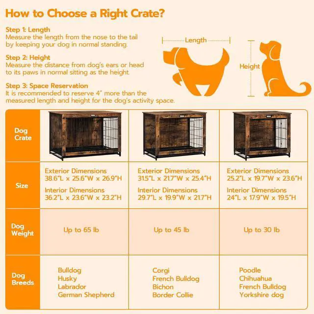 Alt view image 7 of 7 - Dog Crate Furniture, 25.5" Small Dog Kennel Indoor, Wooden Cage with Pull-Out Tray, Double Doors Pet House Side End Table for Small/Medium Dogs, Rustic Brown BF642GW03G1