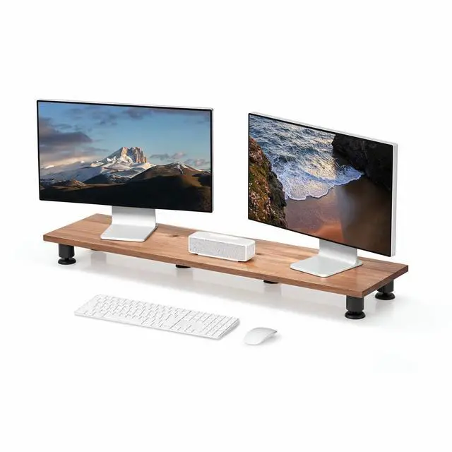 Main image of Nordik Large Dual Monitor Riser for 2 - 42.5 Inch Premium Handmade Hardwood Acacia Computer - Wood Shelf Desk Organizer Television - Laptop TV Stand with Storage Organizer for Desk Accessories (Brown)