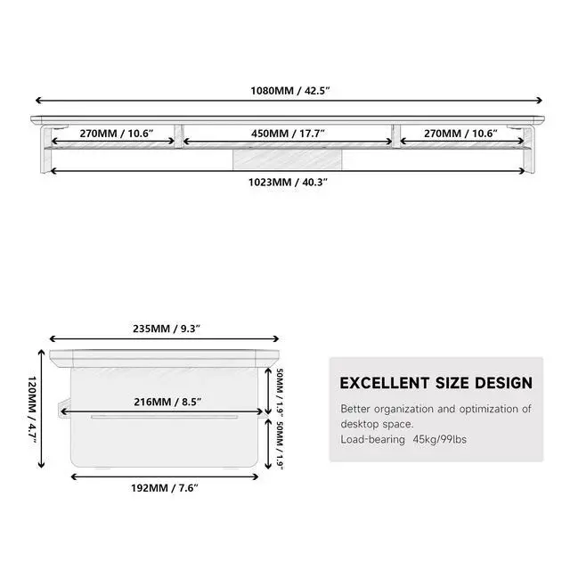Alt view image 6 of 7 - Fenge Acrylic Monitor Stand Riser, 42.5 Inches Dual Monitor Stand with Metal Storage, 2 Tier Acrylic Computer Riser for Desk, Clear Laptop Stand for PC, Laptop, Printer, TV, Oak