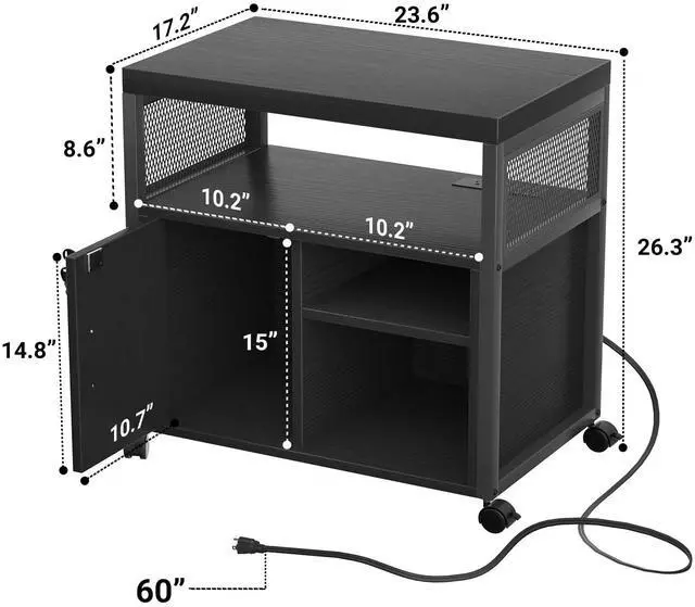 Alt view image 7 of 7 - Unikito Lateral File Cabinet, Locking Office Printer Stand with Sockets and USB Charging Ports, Modern Rolling Printer Desk with Storage for A4, Letter Size and File Folders, Black