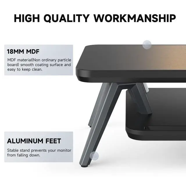 Alt view image 4 of 7 - Fenge Dual Monitor Stand, Monitor Stands Riser for 2 monitors, 42.5 Inch Wood Desk Shelf with Storage Organizer and Cable Management for Office Desk Accessories