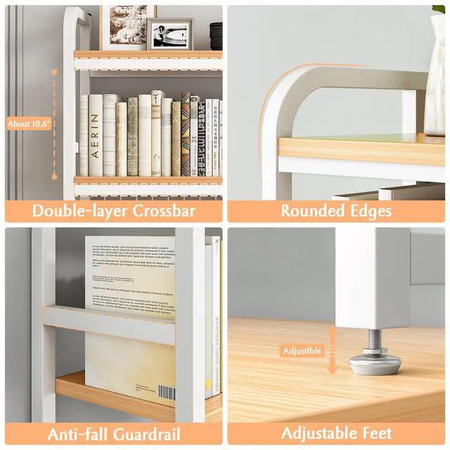 Alt view image 2 of 7 - IOTXY 2-Tier Desktop Hutch Bookshelf - Metal Desk Shelf Bookcase with Grid Panel, Countertop Storage Organizer Rack for Dorm or Office, White, 45.3" W
