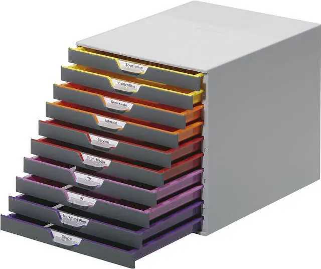 Main image of Durable Varicolor 10 Drawer Unit - Gray Desktop Drawer Set with 10 Color Coded Draws - Letter to Folio Size Files - Perfect for Storing Documents and Paper Work