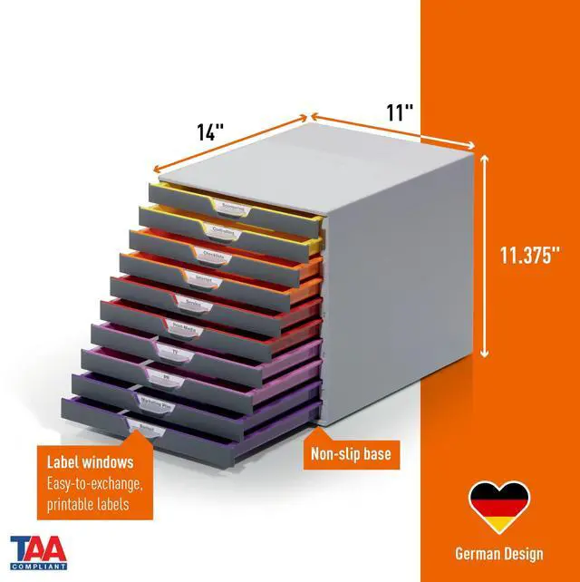 Alt view image 3 of 7 - Durable Varicolor 10 Drawer Unit - Gray Desktop Drawer Set with 10 Color Coded Draws - Letter to Folio Size Files - Perfect for Storing Documents and Paper Work
