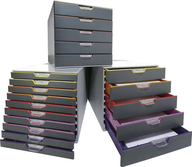 Alt view image 4 of 7 - Durable Varicolor 10 Drawer Unit - Gray Desktop Drawer Set with 10 Color Coded Draws - Letter to Folio Size Files - Perfect for Storing Documents and Paper Work