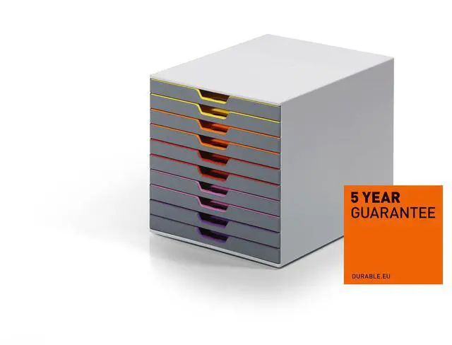Alt view image 2 of 7 - Durable Varicolor 10 Drawer Unit - Gray Desktop Drawer Set with 10 Color Coded Draws - Letter to Folio Size Files - Perfect for Storing Documents and Paper Work