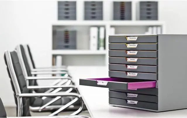Alt view image 7 of 7 - Durable Varicolor 10 Drawer Unit - Gray Desktop Drawer Set with 10 Color Coded Draws - Letter to Folio Size Files - Perfect for Storing Documents and Paper Work