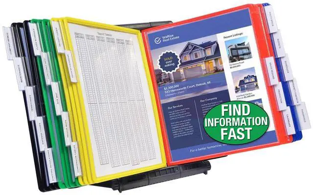 Main image of Ultimate Office AdjustaView 20-Pocket Desk Reference Organizer with Easy-Load Pockets and Compact Weighted Base for Stability (Colored Pockets)