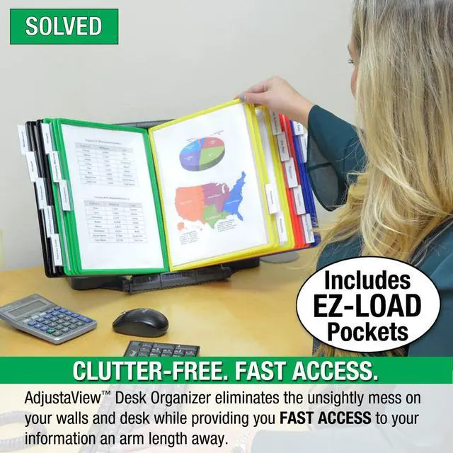 Alt view image 3 of 7 - Ultimate Office AdjustaView 20-Pocket Desk Reference Organizer with Easy-Load Pockets and Compact Weighted Base for Stability (Colored Pockets)