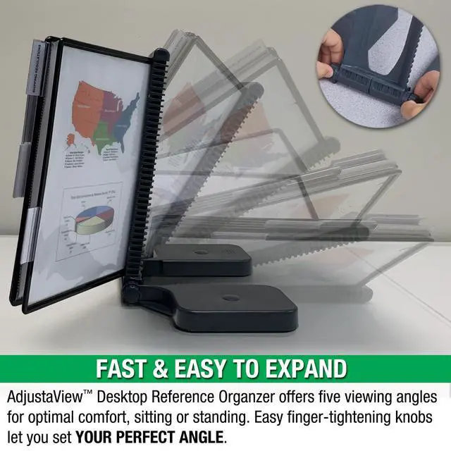 Alt view image 4 of 7 - Ultimate Office AdjustaView 20-Pocket Desk Reference Organizer with Easy-Load Pockets and Compact Weighted Base for Stability (Colored Pockets)