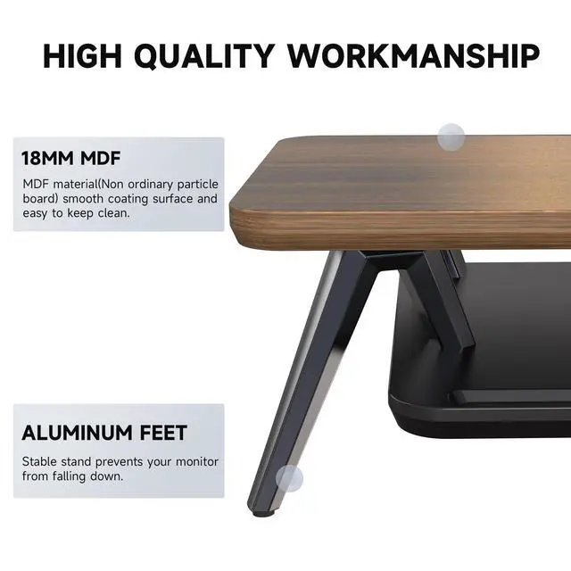 Alt view image 4 of 7 - Fenge Dual Monitor Stand, Monitor Stands Riser for 2 monitors, 42.5 Inch Wood Desk Shelf with Storage Organizer and Cable Management for Office Desk Accessories