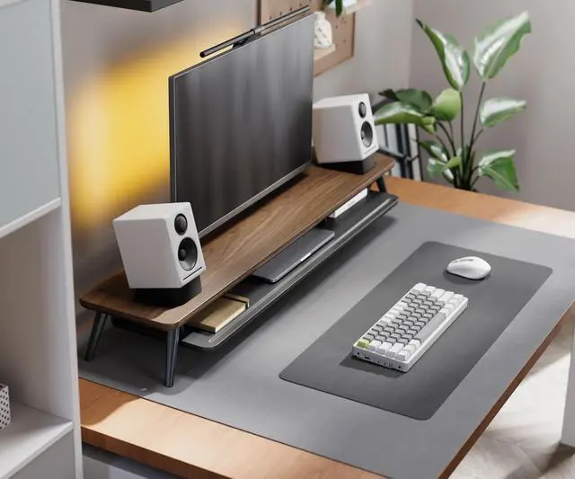 Alt view image 6 of 7 - Fenge Dual Monitor Stand, Monitor Stands Riser for 2 monitors, 42.5 Inch Wood Desk Shelf with Storage Organizer and Cable Management for Office Desk Accessories