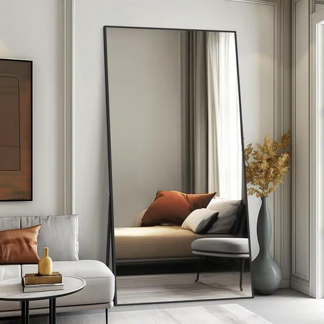 Alt view image 5 of 7 - Beauty4U Full Length Mirror 76" x 34", Large Floor Mirror with Stand, Wall Mounted or Leaning, HD Tempered Glass Full Body Mirror for Bedroom, Living Room, Entryway, Black Frame