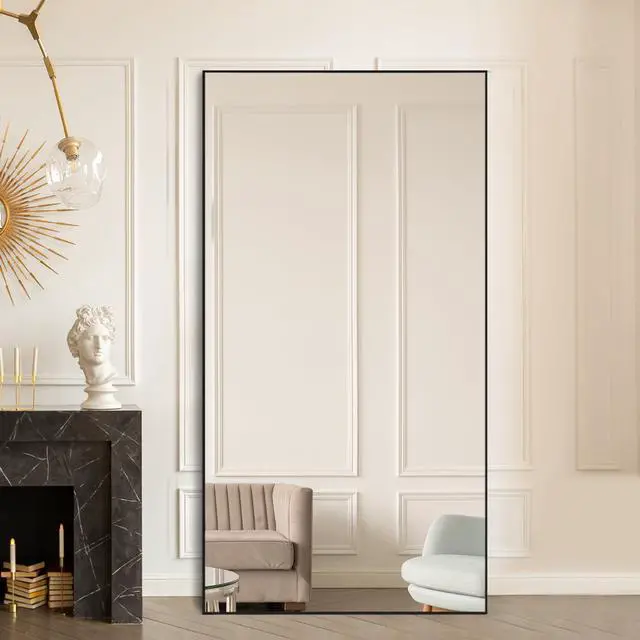 Alt view image 7 of 7 - Beauty4U Full Length Mirror 76" x 34", Large Floor Mirror with Stand, Wall Mounted or Leaning, HD Tempered Glass Full Body Mirror for Bedroom, Living Room, Entryway, Black Frame
