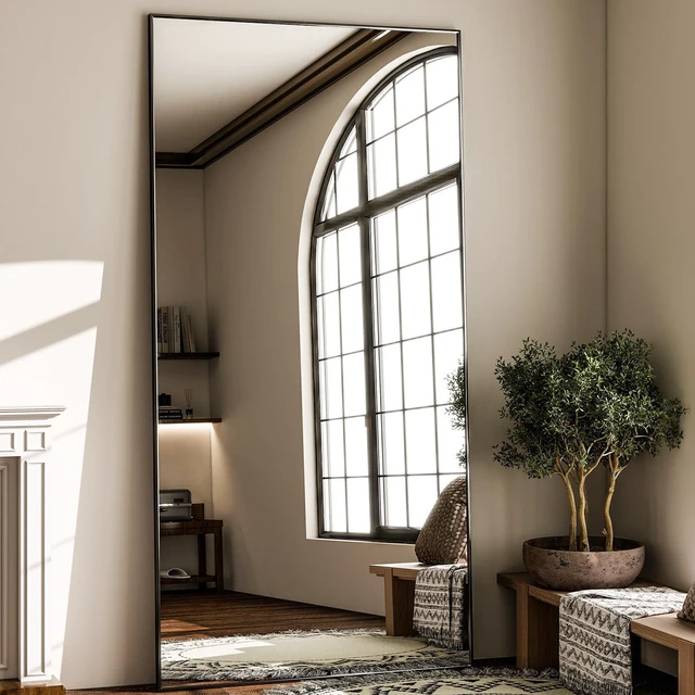 Main image of GLSLAND 71"x31" Full Length Mirror Extra Large Hanging or Leaning Rectangle Mirror Aluminum Alloy Thin Frame Bedroom Floor Dressing,Black