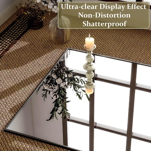 Alt view image 4 of 7 - GLSLAND 71"x31" Full Length Mirror Extra Large Hanging or Leaning Rectangle Mirror Aluminum Alloy Thin Frame Bedroom Floor Dressing,Black