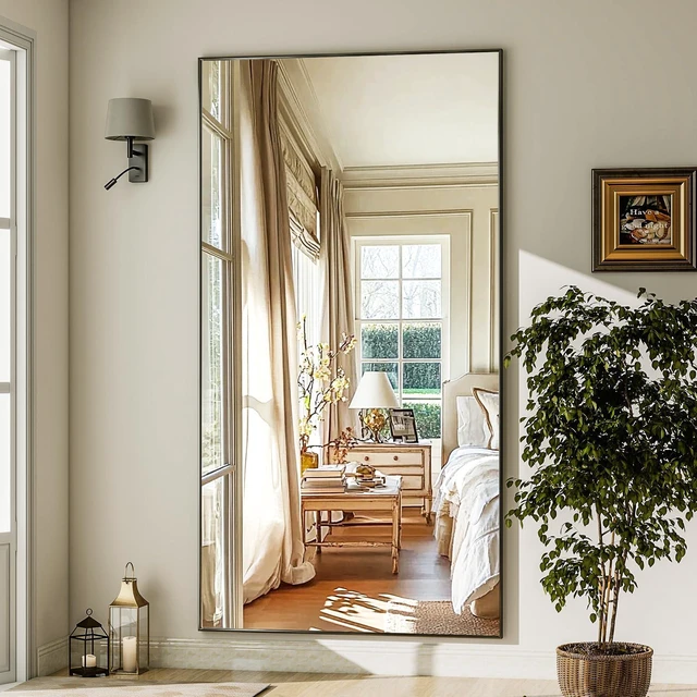 Alt view image 2 of 7 - GLSLAND 71"x31" Full Length Mirror Extra Large Hanging or Leaning Rectangle Mirror Aluminum Alloy Thin Frame Bedroom Floor Dressing,Black