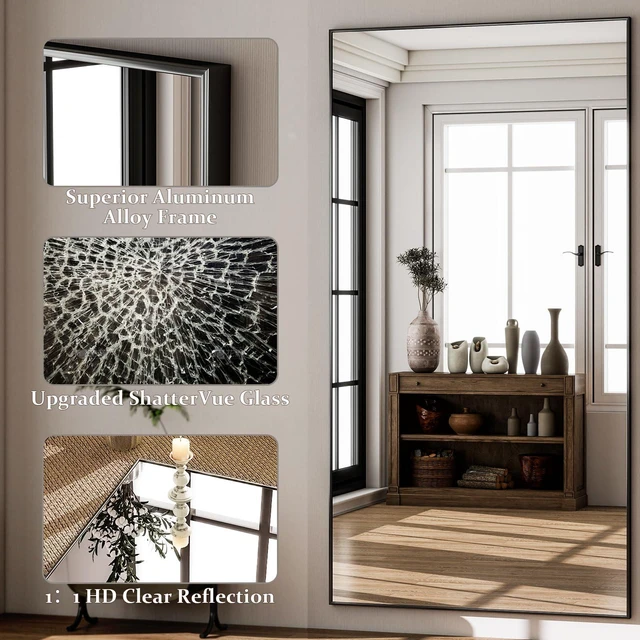 Alt view image 3 of 7 - GLSLAND 71"x31" Full Length Mirror Extra Large Hanging or Leaning Rectangle Mirror Aluminum Alloy Thin Frame Bedroom Floor Dressing,Black