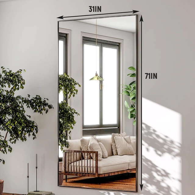 Alt view image 6 of 7 - GLSLAND 71"x31" Full Length Mirror Extra Large Hanging or Leaning Rectangle Mirror Aluminum Alloy Thin Frame Bedroom Floor Dressing,Black