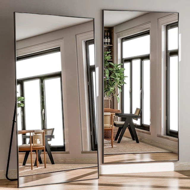 Alt view image 5 of 7 - GLSLAND 71"x31" Full Length Mirror Extra Large Hanging or Leaning Rectangle Mirror Aluminum Alloy Thin Frame Bedroom Floor Dressing,Black