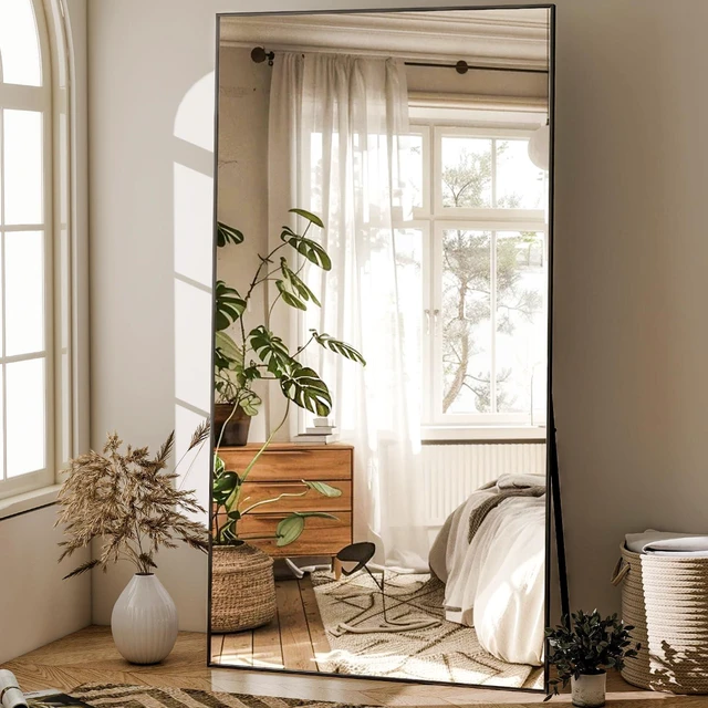 Alt view image 7 of 7 - GLSLAND 71"x31" Full Length Mirror Extra Large Hanging or Leaning Rectangle Mirror Aluminum Alloy Thin Frame Bedroom Floor Dressing,Black