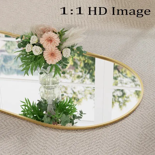 Alt view image 6 of 7 - TinyTimes Full Length Mirror, 71''x30'' Floor Mirror with Stand, Arched Wall Mounted Mirror, Large Full Body Mirror with Aluminum Frame Hanging or Leaning for Bedroom, Living Room, Cloakroom (Gold)