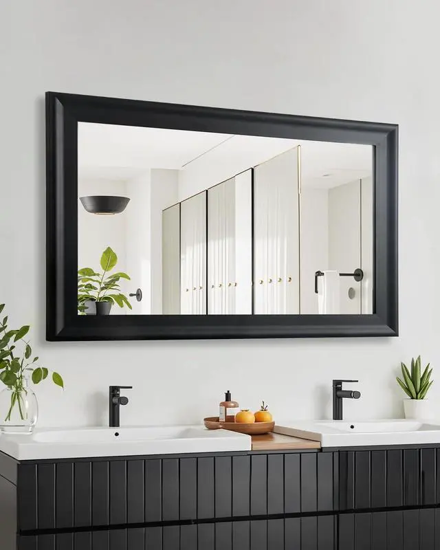 Alt view image 2 of 7 - CULER Black Wood Wall Mirror for Bathroom,Rectangle Rustic Large 30 x 48 inch Hanging Vanity Mirrors with Wooden Frame for Living Room,Bedroom,Entryway