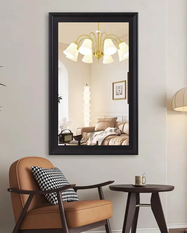 Alt view image 3 of 7 - CULER Black Wood Wall Mirror for Bathroom,Rectangle Rustic Large 30 x 48 inch Hanging Vanity Mirrors with Wooden Frame for Living Room,Bedroom,Entryway