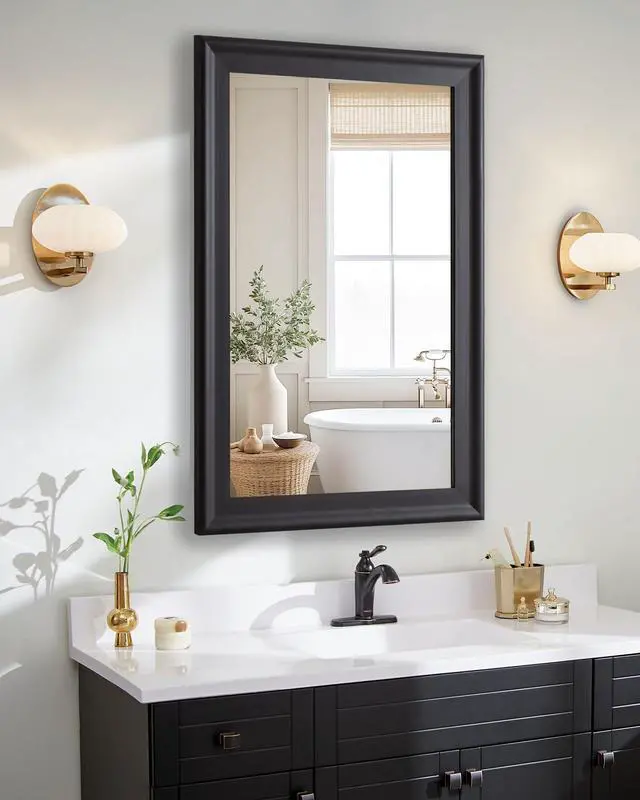 Alt view image 4 of 7 - CULER Black Wood Wall Mirror for Bathroom,Rectangle Rustic Large 30 x 48 inch Hanging Vanity Mirrors with Wooden Frame for Living Room,Bedroom,Entryway