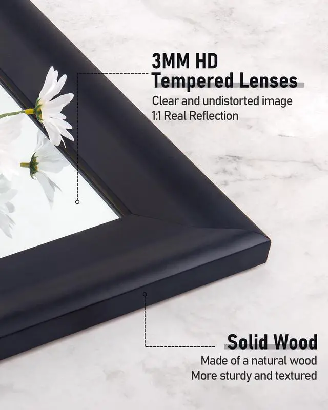 Alt view image 5 of 7 - CULER Black Wood Wall Mirror for Bathroom,Rectangle Rustic Large 30 x 48 inch Hanging Vanity Mirrors with Wooden Frame for Living Room,Bedroom,Entryway