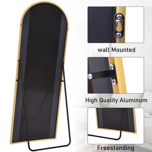 Alt view image 6 of 7 - ZMYCZ Mirror Full Length, 71"x26" Arched Full Length Mirror, Arch Mirror with Stand, Large Standing Mirrors, Oversized Full Body Mirrors with Aluminum Frame for Bedroom, Living Room (Gold)