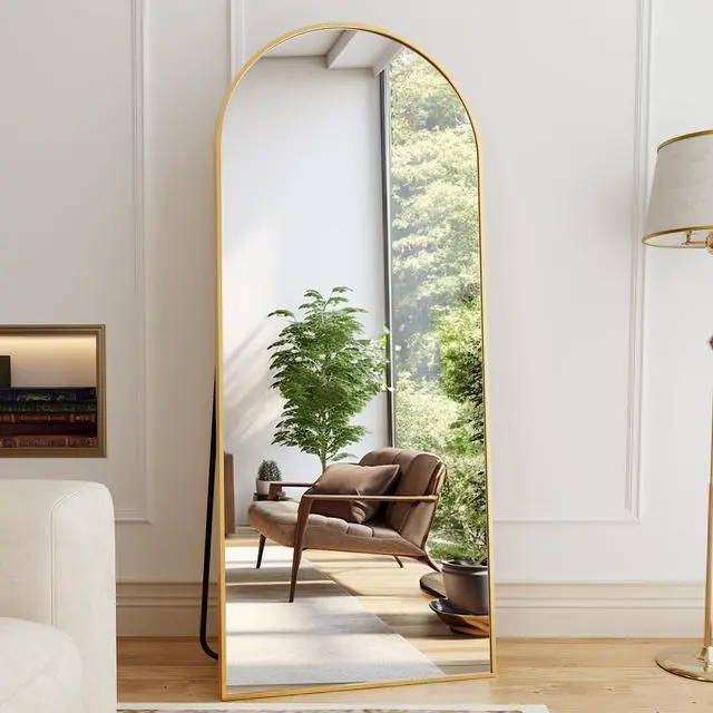 Alt view image 3 of 7 - ZMYCZ Mirror Full Length, 71"x26" Arched Full Length Mirror, Arch Mirror with Stand, Large Standing Mirrors, Oversized Full Body Mirrors with Aluminum Frame for Bedroom, Living Room (Gold)