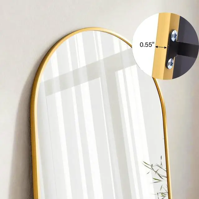 Alt view image 7 of 7 - ZMYCZ Mirror Full Length, 71"x26" Arched Full Length Mirror, Arch Mirror with Stand, Large Standing Mirrors, Oversized Full Body Mirrors with Aluminum Frame for Bedroom, Living Room (Gold)