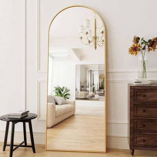 Alt view image 5 of 7 - ZMYCZ Mirror Full Length, 71"x26" Arched Full Length Mirror, Arch Mirror with Stand, Large Standing Mirrors, Oversized Full Body Mirrors with Aluminum Frame for Bedroom, Living Room (Gold)